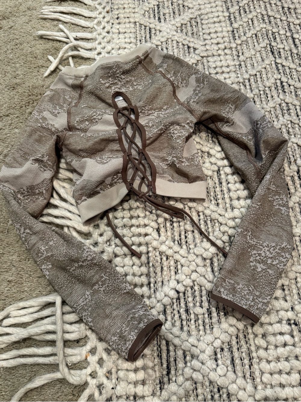 GYMSHARK camo seamless tie lace up crop top size small